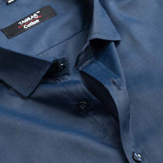 Navy Blue Color Mercerised Cotton Shirt For Men's